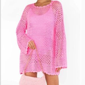 NWT Show Me Your MuMu - Pink Crochet Swim Cover-Up